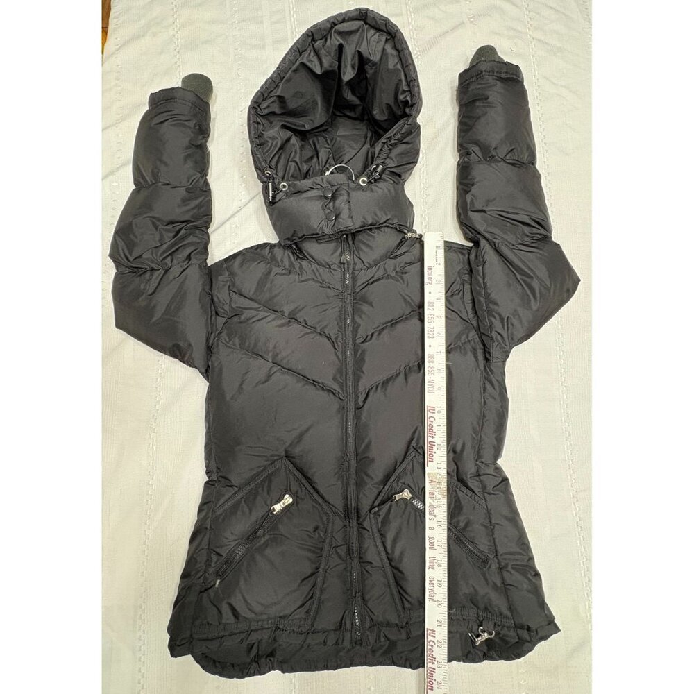 J Crew Women's Down Filled Black Puffer Jacket Coat Hood Zip Pockets Medium - Picture 6 of 12